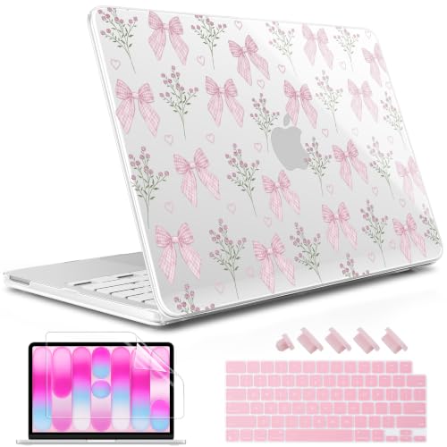 May Chen Compatible with MacBook Neo 13 inch Case 2026 Model A3404, Plastic Hard Shell,Keyboard Cover,Screen Protector,Dust Plug, for MacBook Neo 13" with A18 Pro Chip, Flower & Bow