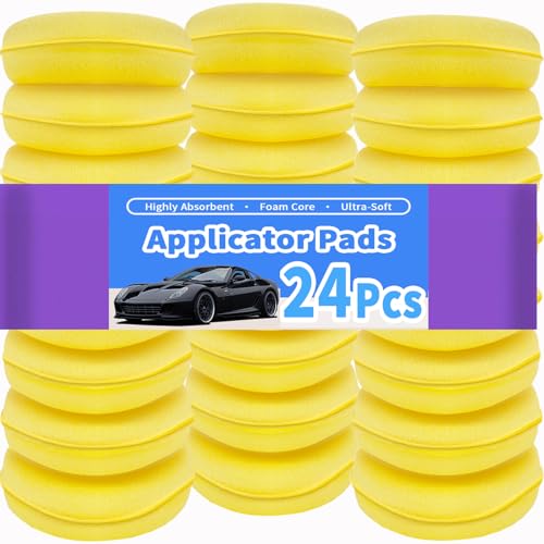 Polish applicator pad,24 Pcs Car Polishing Pads,High Density Microfiber Soft Polishing Sponges, Round 4 inch for Car Wax Applicator Pad,Yellow (24 PCS Polishing Sponges)