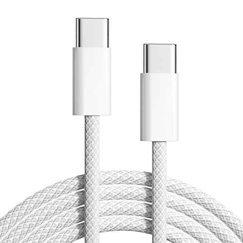 كيبل USB نوع C إلى USB نوع C مضفر بقدرة 60 وات، سلك شحن بتقنية باور دليفري لتوصيل الطاقة متوافق مع آيفون 15/15 برو/15 بلس/15 برو ماكس، ايباد ميني/برو، ماك بوك برو/اير، بطول 1 م بلون أبيض من ون تو فور