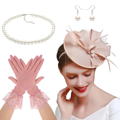 Chapeau bibi coffret accessoires années 20 avec collier et gants pour cadeau d'anniversaire