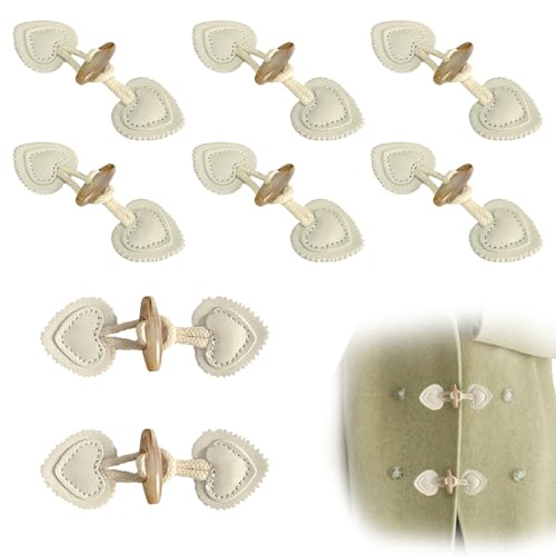 TILONKJ 16 Stück Knebelverschlüsse aus Leder,DuffelCoat Verschluss,Knebelverschluss Knopf,Knebelknöpfe für Mantel,Cardigan und Strickjacke(Hellbeige)