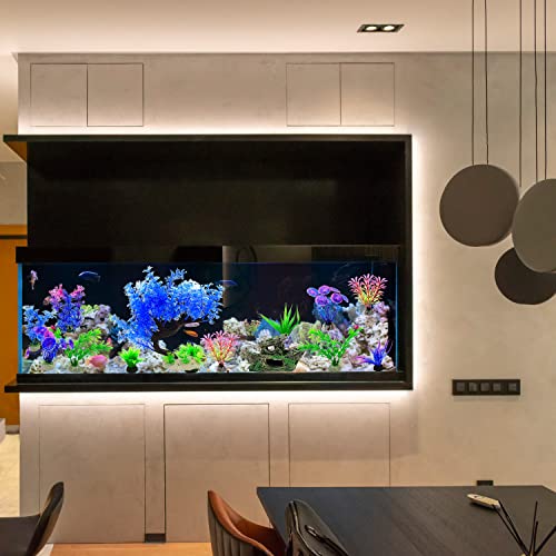 Kaiyuan Dynasty 26 Pcs Blue Fish Tank Tree Aquarium Decorations Plants Fish Tank Plant Artificial Plastic Plants For Fish Tank Decor,Tree, Grass, Ship, Starfish Set (Blue) #TOP3