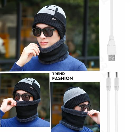 Gorro y bufanda de punto con calefacción USB unisex para invierno 7