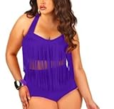 FM2018XSL Womens Plus Size Swimwear with Long Tassels High Waist Tankinis Set Sexy Bikini Swimsuit Bathing Suits 2 Piece,XXL.Purple