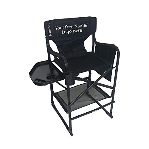 Tuscany Pro Portable Professional Tall Directors Chair with Side Tray - Custom Name/Logo Imprinted - 29 Inch Seat Height - for Salons, Makeup Artist, Hairstylist - Foldable Design