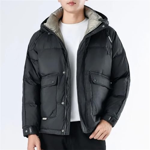 Men's Light Down Jacket Winter Thickened Warm Stand Collar Hooded Solid Color Jacket3