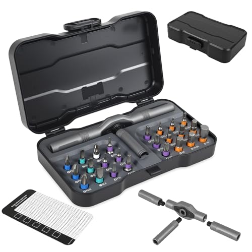 24-in-1 Ratchet Screwdriver Set Magnetic Precision Bits with Detachable Handle & Case Self Assembly T Handle Ratchet Screwdriver Set for DIY,Electronics, Watch & Home Repair (Black, 1Pc)