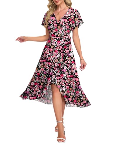 Image of AUSELILY Women Summer Midi Dresses Wrap Short Flutter Sleeve Elegant Dress