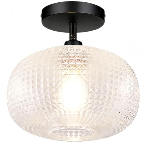 Jolydoly Semi Flush Mount Ceiling Light,Globe Glass Ceiling Lights,Black Hallway Light...