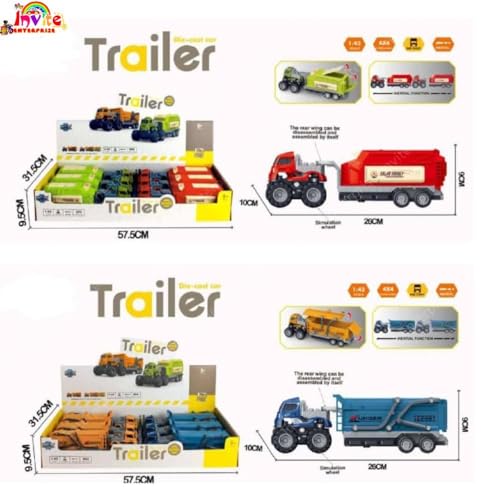 Image of 1:43 Metal Toys Alloy Diecast Truck Set Toy, Diecast Miniature Car Model (Pack of 2-Multicolor) (Engineering Transport Truck)