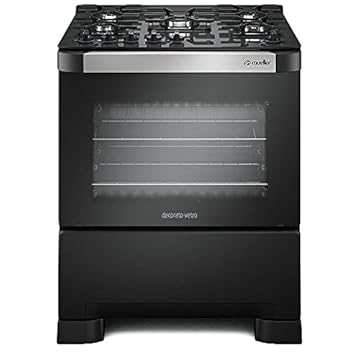 Fogão 5 Bocas Mueller Decorato Vetro Preto Fosco Bivolt com Mesa de Vidro