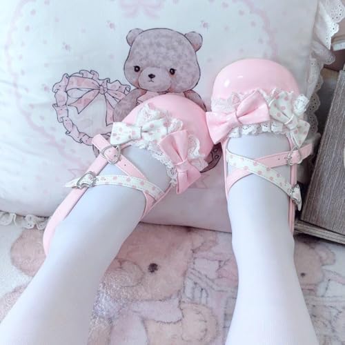 Kawaii Cute Mary Jane Flats Sweet Bow Cross Strap JK Uniform Lolita Shoes Casual Dressy Walking Cosplay Costume Women4