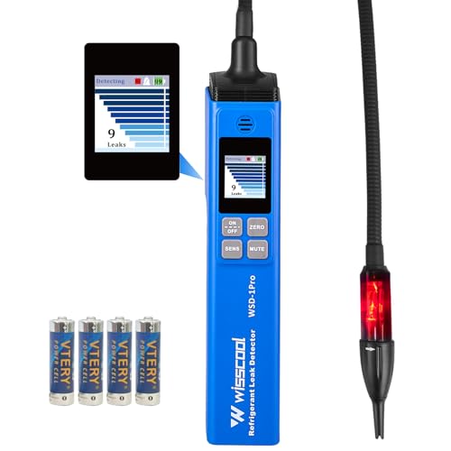 Image of WISSCOOL HVAC Refrigerant Leak Detector with Light Alarm, Freon Leak Detector, Freon Sniffer Halogen Gas Leak Detector Sensor Probes,for R134A R1234yf R22 R410A (Color LED)