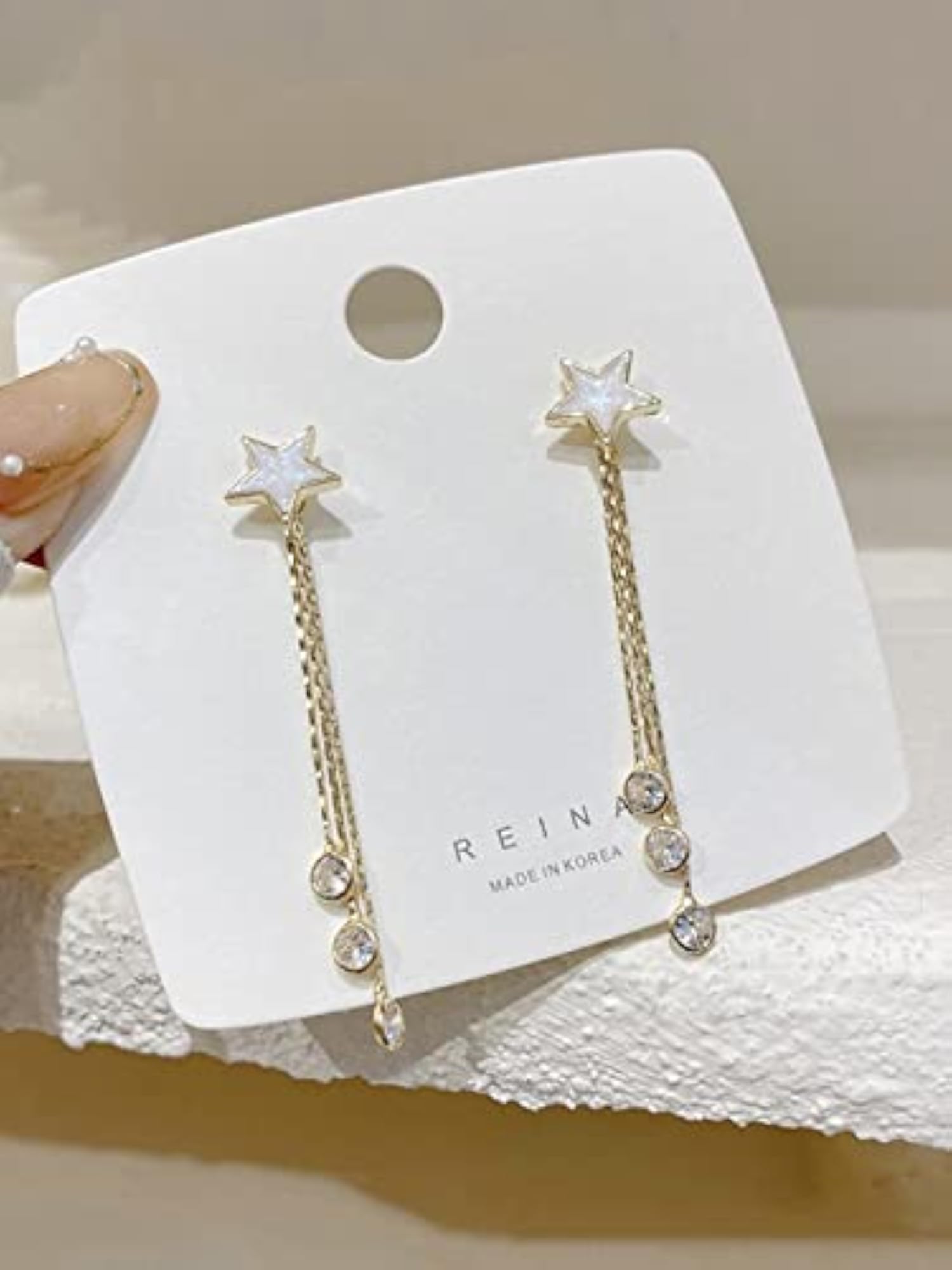 Women's Star Shaped Stud with Linear Chain Crystal Hanging Dangler Earrings