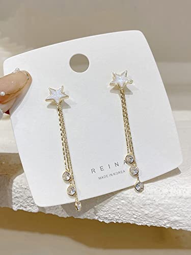 Women's Star Shaped Stud with Linear Chain Crystal Hanging Dangler Earrings
