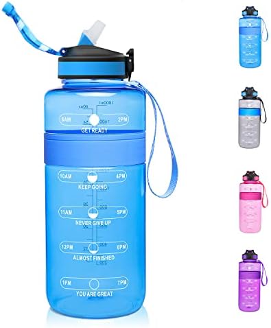 ETDW Water Bottle with Time Marker, 2L Drinking Bottles with Straw BPA Free, 2 Litre Leakproof Sports Water Bottles for Fitness Gym Camping Yoga Traveling Office BLUE PINK