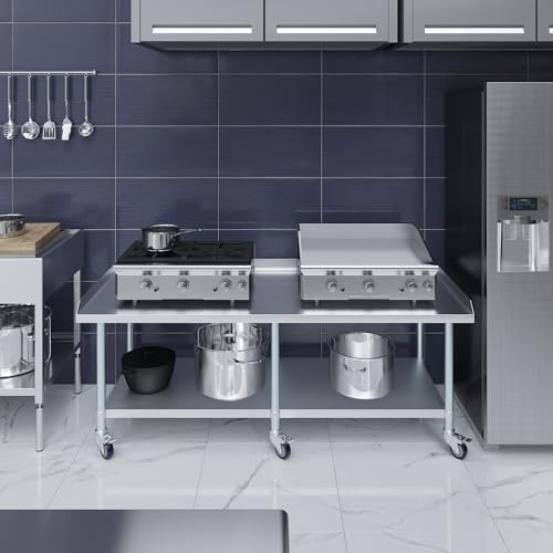 Image of AmGood Stainless Steel Equipment Stand with Undershelf + Casters, Heavy Duty, Commercial Grade, NSF Certified (30 inch Width x 72 inch Length + Casters)