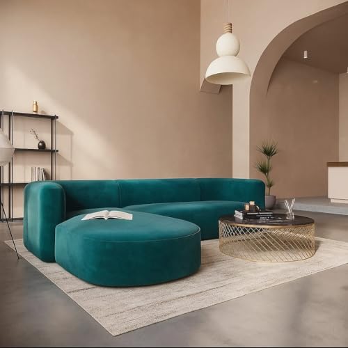 Image of Modern Classic L Shape Sectional Sofa Set, Chesterfield Style 4 Seater Sofa Set with Pillows for Living Room, Bedroom and Office and Hallway Colour (L-Shape Left Chaise Teal Green)
