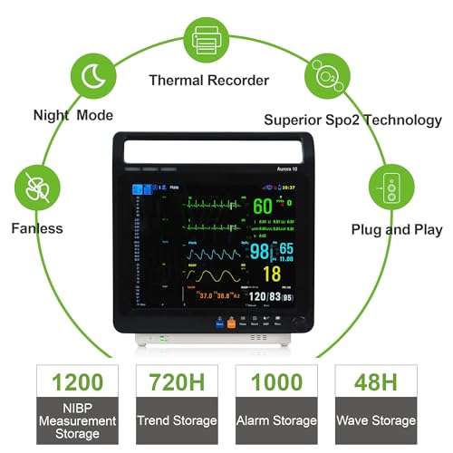 10.4 Inch Screen Veterinary Patient Monitor Multiparametric Signos Vitales Pet Vet Monitor, Spo2, Ecg, Nibp, Temp Resp and Pulse Rate can be monitored suitable for Pet Dog Cat Home Animal Clinic - Thumbnail 6