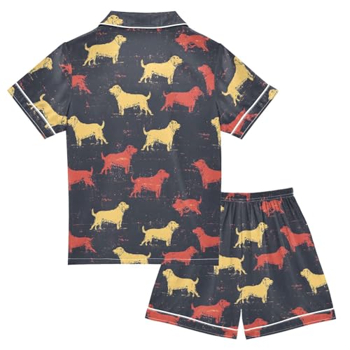 ALAZA Retro Puppy Dog Vintage Satin Pajamas Set Short Sleeve Button Down Sleepwear Summer Pjs 2 Piece2
