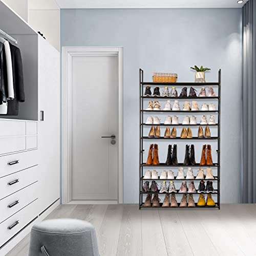 Apicizon 10 Tiers Shoe Rack, 50 Pairs Shoe Storage Organizer, Non-Woven Fabric Metal Shelf Tower For Closet/Entryway/Garage, Black #TOP7