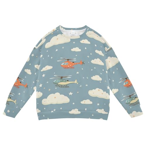 JUNZAN Helicopter Stars Cloud Silver Big Girls Sweatshirts Hoodies Crewneck Kids Pullover Hoodie Sports 4T