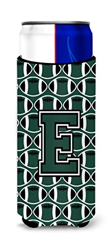 Caroline's Treasures CJ1071-EMUK Letter E Football Green and White Ultra Beverage Insulators for slim cans, Slim Can, multicolor