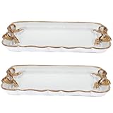 Mikikit 2 Stück Obstgericht Servierteller dekoratives Tablett für die Küchentheke Vorspeiseplatte Tablett zum Servieren von Tee Serviertablett aus Harz Käseplatte Weiß