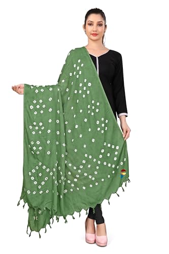 Image of Women Cotton Hand Printed Bandhani Design Dupatta | Ethnic Tie Die Print Dupatta (LENGTH 2.10M)