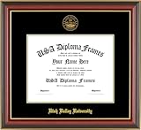 USADiplomaFrames - Utah Valley University - For 8.5" x11" Degrees - Cherry Gold Trim Glossy Frame with Black and Gold Matting and Gold Seal