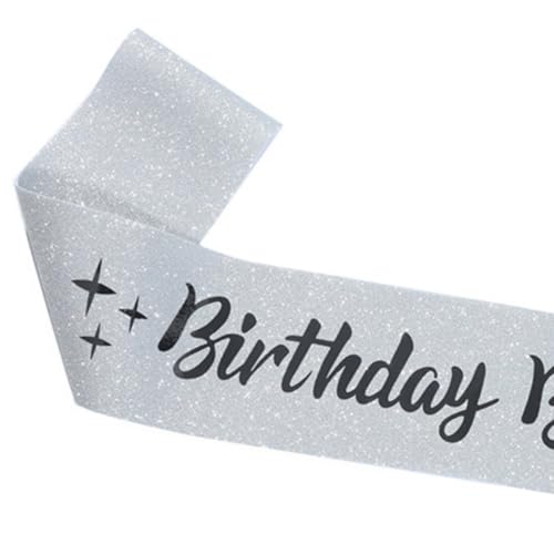 HRLORK Birthday Sash Satin Sash Party Sash for Women Girl Birthday Decoration Gifts Birthday Party Accessories -Silver -1 Piece