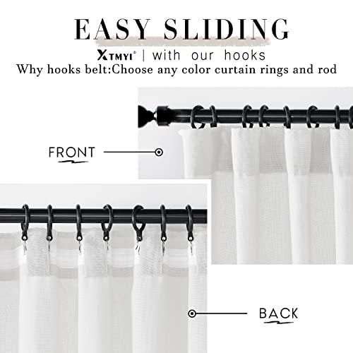 Image of XTMYI 92 Inch Curtains Length 2 Panels Set,Back Tab Linen Sheer Window Curtains Living Room Bedroom,50x92 in Long,White