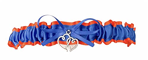 Royal Blue Orange Satin Wedding Toss Demi Bridal Garter - Double Heart Charm
