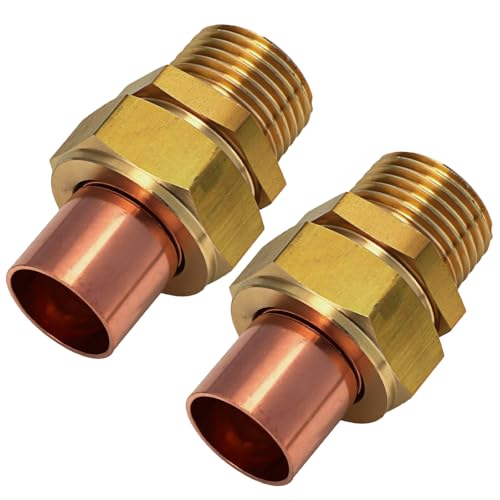Otoolling 2 Pack 1/2" C x MIP LF Brass Pipe Union Sweat to Male Iron Threaded Copper Fitting for HVAC Hot Cold Water Agricultural Irrigation Building Fire Protection Machine Instrumentation Pump Valve by Otoolling - Used condition - US$16.24
