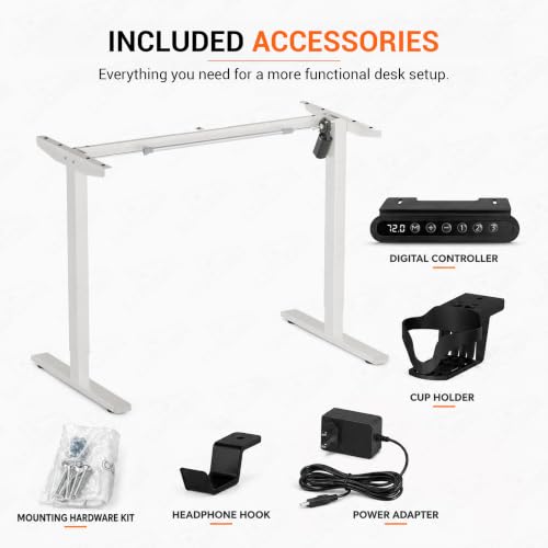 Image of Lukzer Electric Height Adjustable Desk Frame with Single Motor (EST-003-F /White) Strong Metal Sit Stand Table Base with LED Control Panel, 3 Memory Presets, DIY Workstation Frame 84-126 cm Width
