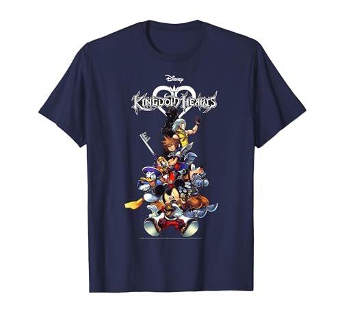 Image of Disney Kingdom Hearts Group Shot Action Pose Logo T-Shirt, Men, Navy Blue, 4X-Large