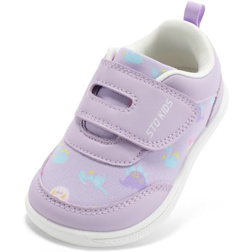 Toddler Girls Shoes Wide Toe Box Barefoot | Baby First Walking Sneakers Tennis Running Canvas Casual Preschool Flat Non Slip Comfortable Lightweight Outdoor (Purple Size 8)
