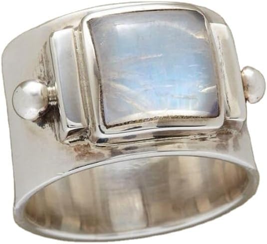 925 Sterling Silver Moonstone Ring for Women - Fashionable Vintage Gem Design Antique Gemstone Moonstone Ring Perfect for Engagement, Wedding & Anniversa Ring Size 9 - Image 5