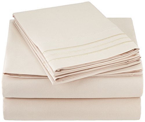 Sweet Home Collection Luxury Bedding Set with Flat, Fitted Sheet, 2 Pillow Cases, Fine Double Brushed Microfiber, Beige, California King
