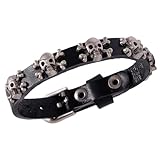 UKCOCO Pulsera de Cuero Negro Ajustable Diseño de Calavera Punk, Cadena Sencilla y Accesorio Creativo para Hombre, Pulsera Diaria Adecuado para Fiestas y Uso Casual