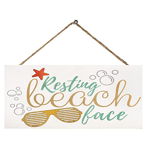JennyGems Funny Beach Sign, Beach Wall Art, Beach Plaque, Wall Decor, Resting Beach Face Hanging Wood Sign, Beach Sign for Home Decor, Beach Bathroom Decor, Funny Beach House Sign, Coastal Decor