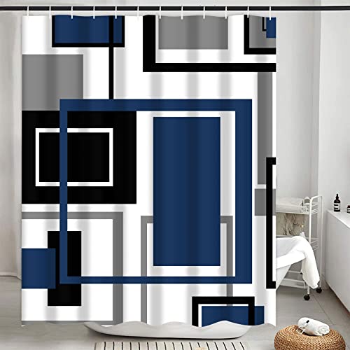 Likiyol Shower Curtains For Bathroom Blue Geometric Shower Curtain Navy Blue Shower Curtain Modern Shower Curtain, Waterproof Black Blue And Gray Shower Curtain With 12 Hooks #TOP2
