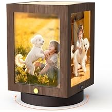 Mixoo 4x6 Picture Frame Light , Vintage Rotating Photo Frame Tabletop Lamp, Touch Desk Lamp for Bedroom Bedside, Table lamps for Office Family Retirement Anniversary Birthday Graduation Gifts Teacher Appreciation Gifts Wooden Brown
