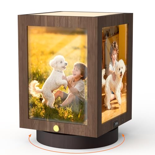 Mixoo 4x6 Picture Frame Light Stand , Vintage Rotating Photo Frame Tabletop Lamp, Touch Desk Lamp for Bedroom Bedside, Table lamps for Office Family Retirement Anniversary Birthday Gifts for Women Men (Wooden Brown)
