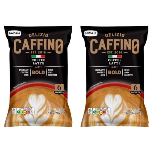 CAFFINO Premium Coffee Latte Bold • Strong Coffee • Less Sugar • Real Coffee & Real Milk • 144g Pack (6 Sachets x 24g) | Pack of 2 (288g) | Imported from Indonesia