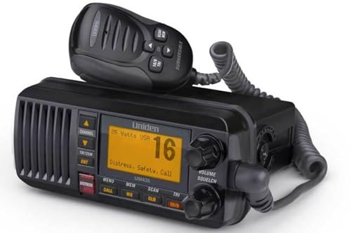 Uniden UM435BK Advanced Fixed Mount VHF Marine Radio, All USA/International/Canadian Marine Channels including new 4-Digit, CDN “B” Channels, 1 Watt/25 Watt Power, Waterproof IPX8 Submersible, Black