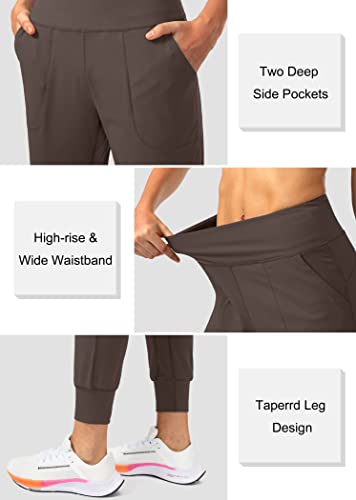 Soothfeel Women's Joggers with Zipper Pockets High Waisted Athletic Workout Yoga Pants Joggers for Women Brown - Thumbnail 4