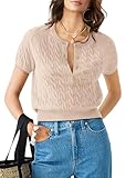 Yousify Cashmere Cable-Knit Henley T-Shirt Casual Spring Basic Tops Dressy Blouses Apricot 2X