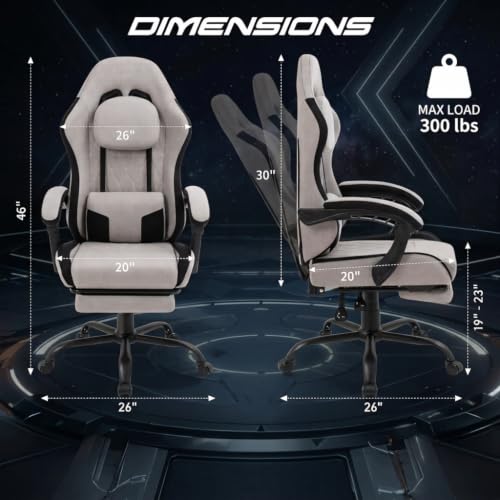 Image of Video Gaming Chair, Ergonomic Office Chair with Footrest, Lumbar Support and Linkage Armrests, Swive Home Video Game Chairs for Adults, Gray