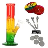 raupir Set Glasbong Ice Rasta bunt Höhe 20cm Mundstück abgerundet ø 37mm Bong...